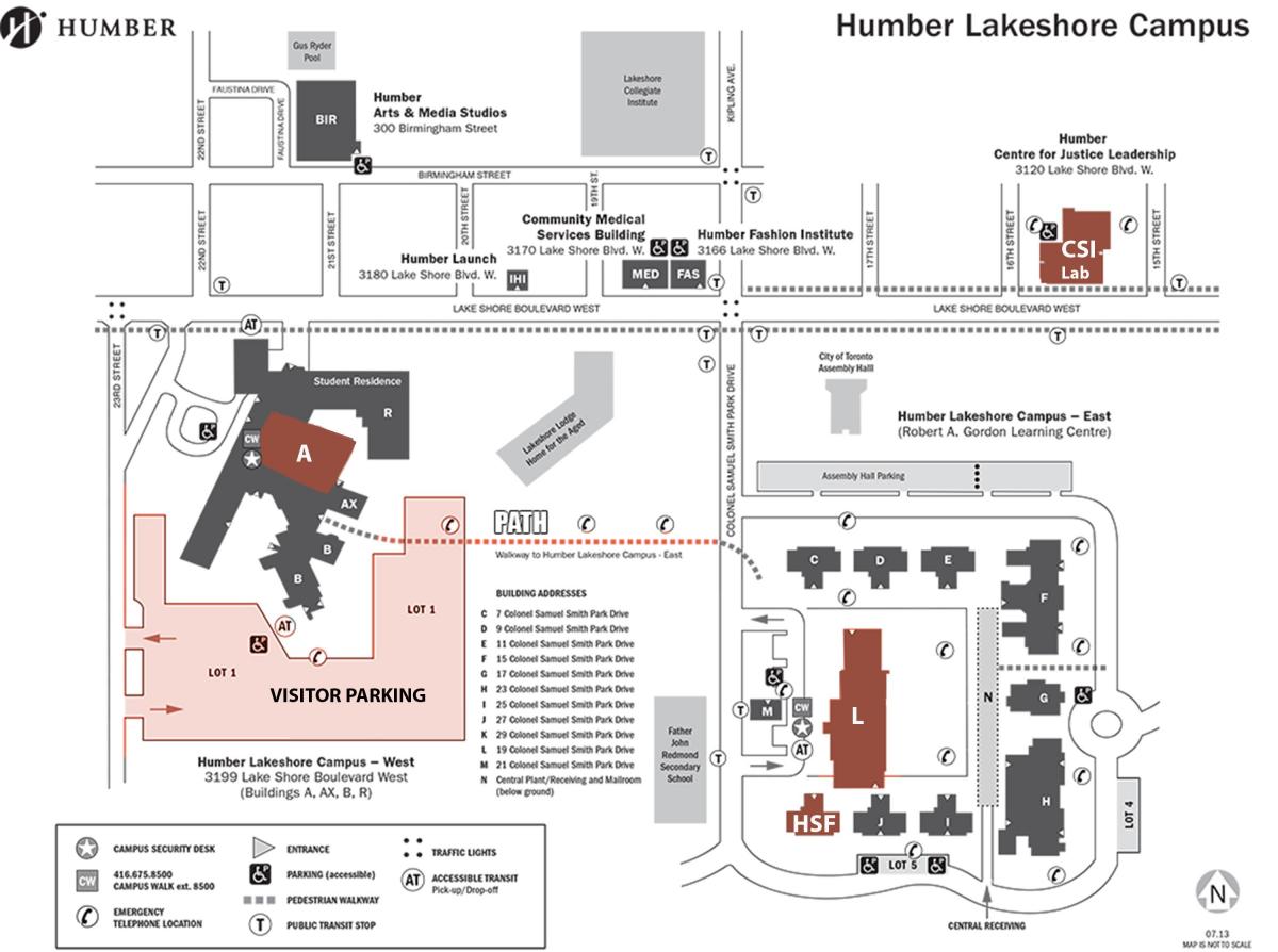 humber大学湖边的校园地图